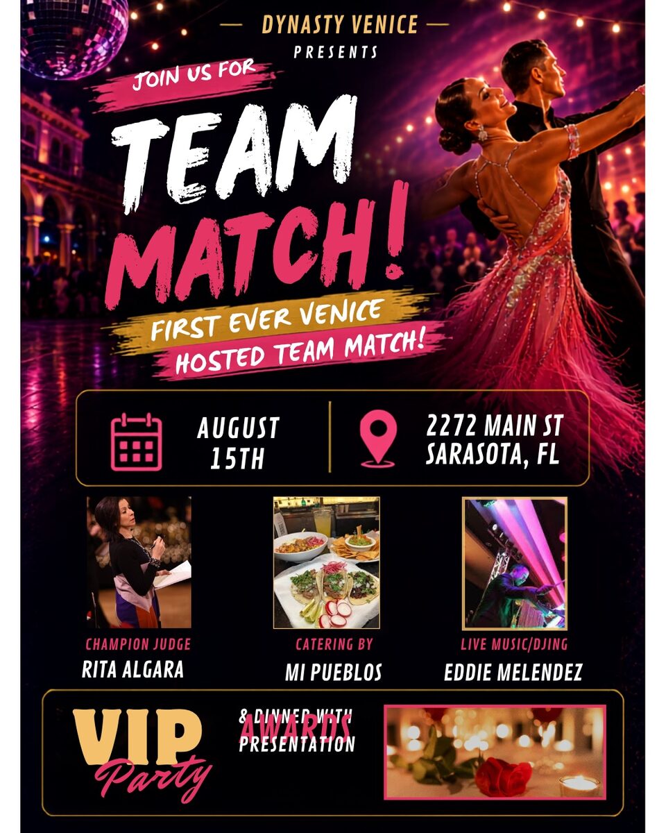 Dynasty Venice presents the first ever Venice-hosted Team Match, Saturday, August 15 at 2272 Main Street, Sarasota